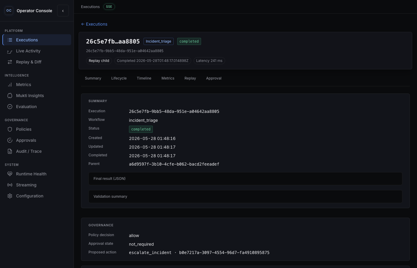 Execution detail summary and lifecycle